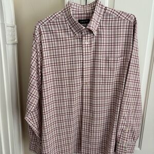 Orvis Men's Burgundy and White Plaid Shirt
